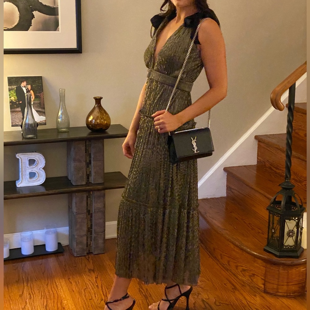 SABINA MUSAYEV Ray Maxi Pleated Shimmer Dress In Gold (size M). Worn once.